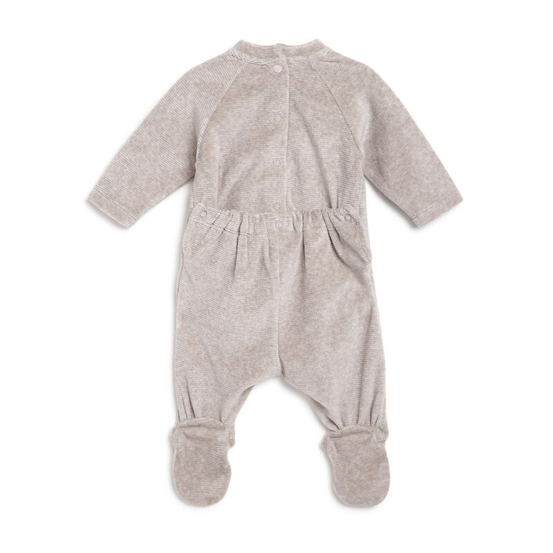 Girls Light Natural Embellished Nappy Opening Babysuit image number 1
